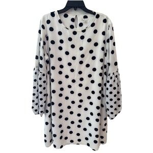 Est 1946 White Dress Black‎ Polka Dots Swing Dress Flowy Retro Fairy XL